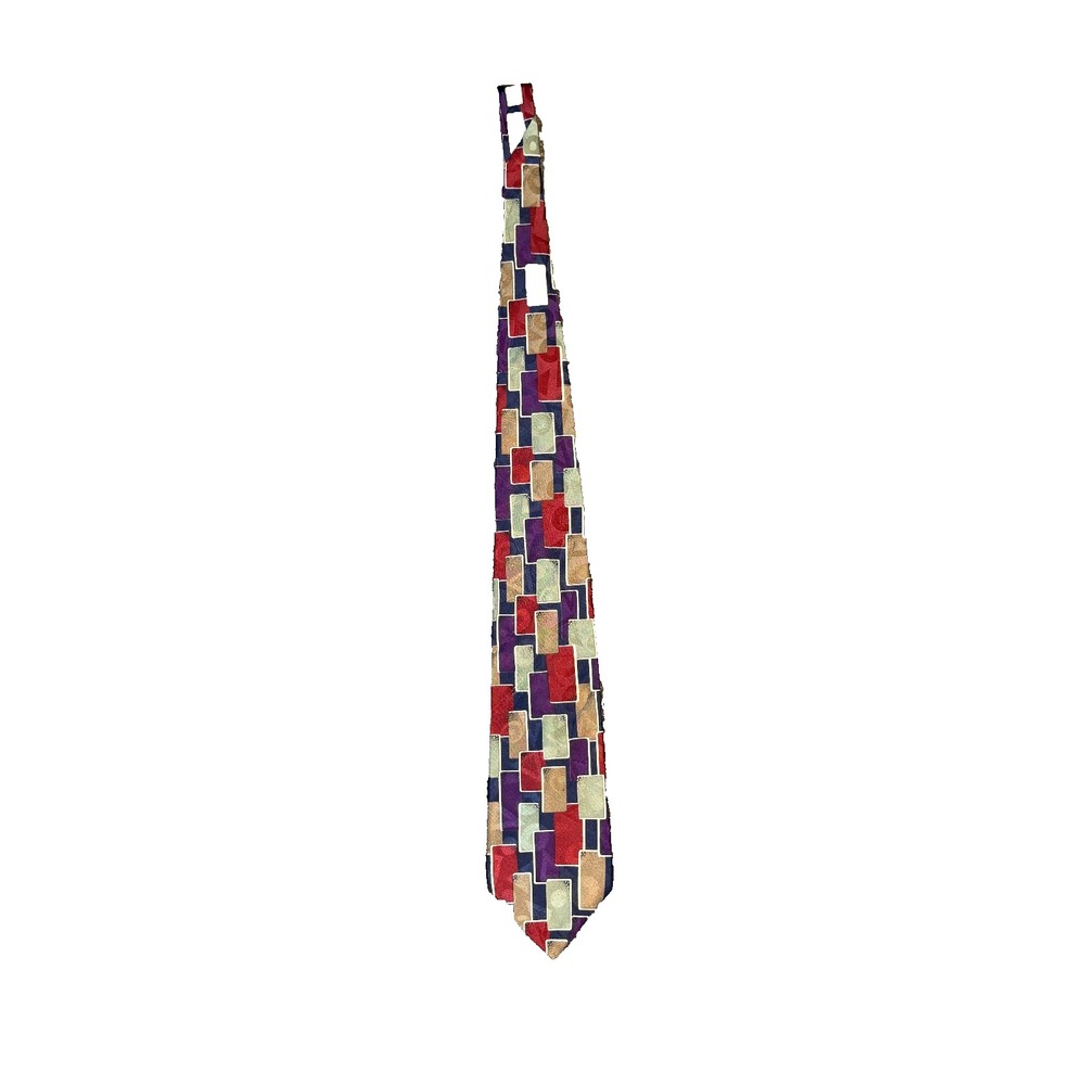 Vintage Abstract Geometric Block Pattern Pattinni Uomo 100% Silk Mens Necktie